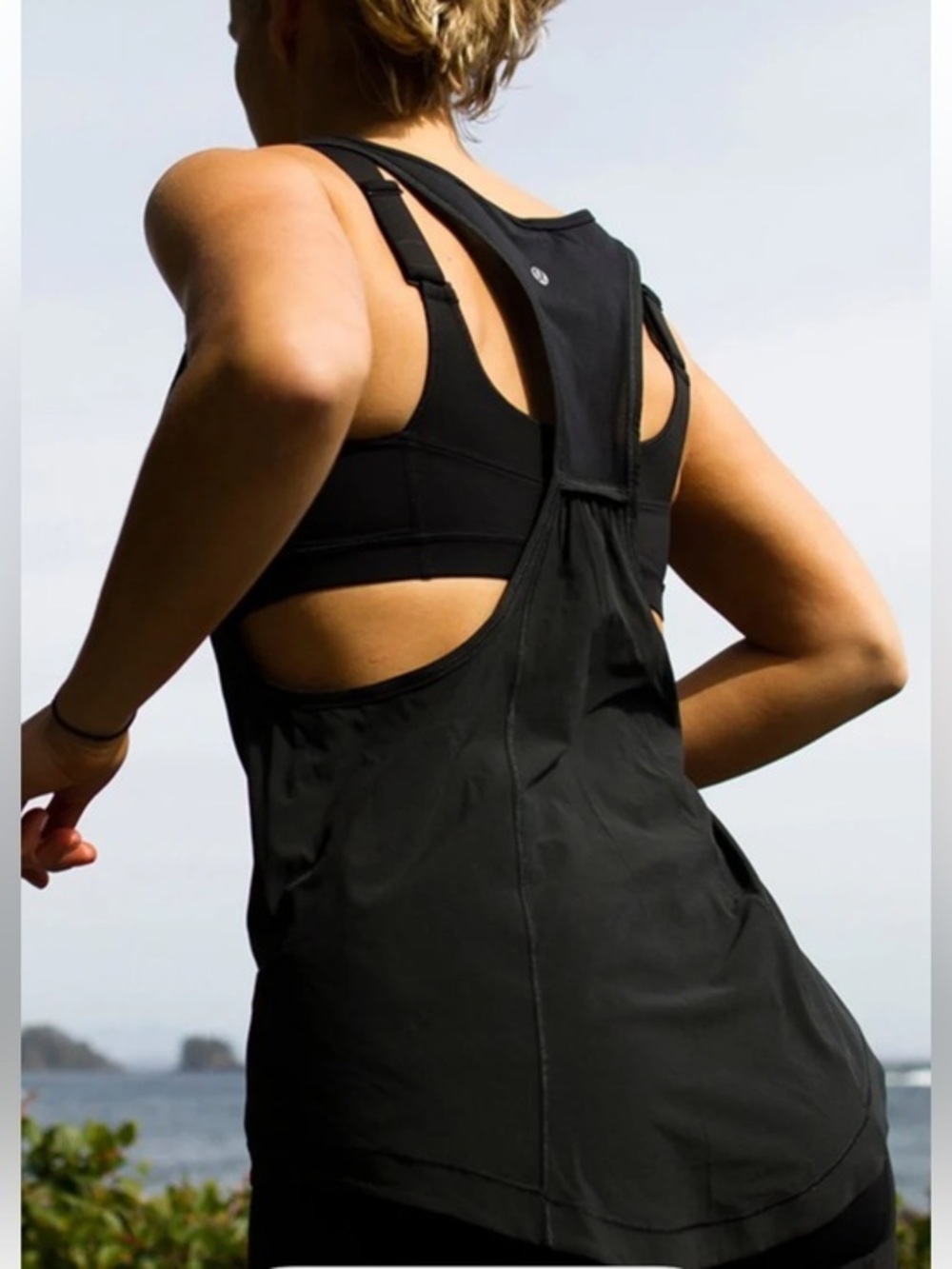 LULULEMON Run For Your Money Black Open-Back Workout Tank
